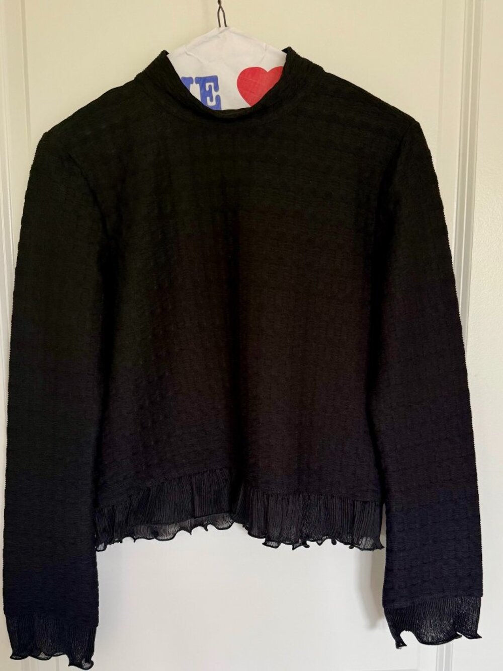 Like New Anthropologie Blue Tassel High Neck Ruffle Trim Stellah Blouse Top sz S